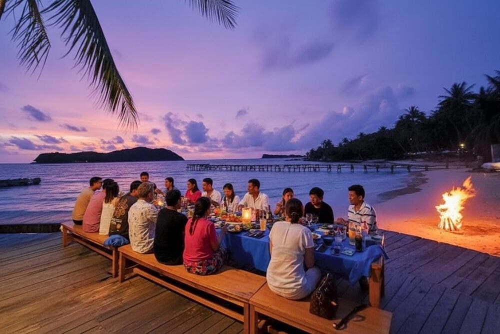 Thưởng thức tiệc nướng bên bãi biển.